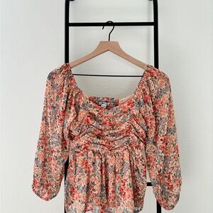 American Eagle Outfitters Coral Floral Blouse